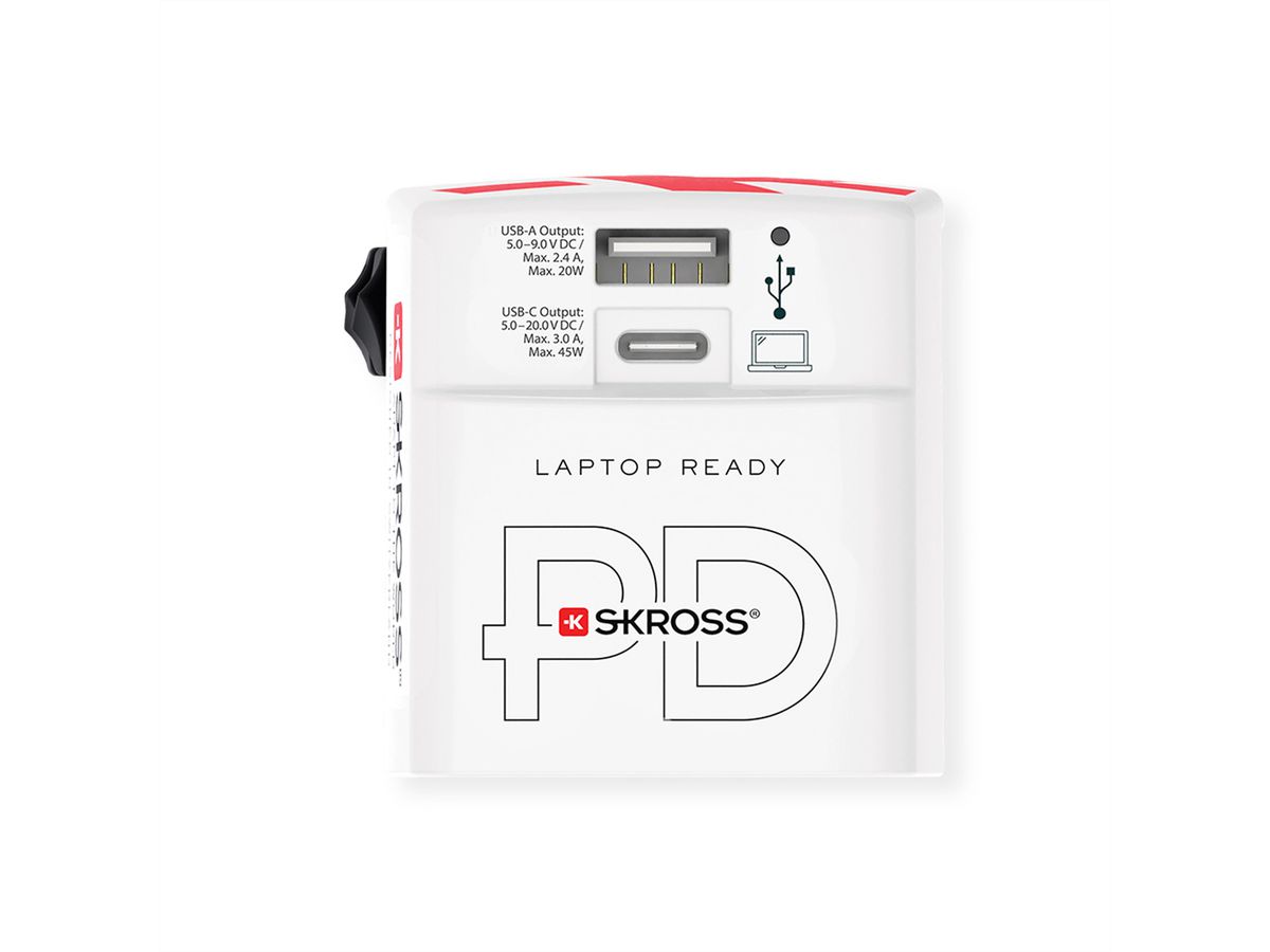 Skross Wereld USB Oplader A/C 45PD met USB-C kabel , Wereldwijd