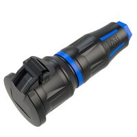 BACHMANN Profi-Schutzkontaktkupplung CEE7/3, mit Klappdeckel, gummiert, Power-LED, IP54, schwarz / blau
