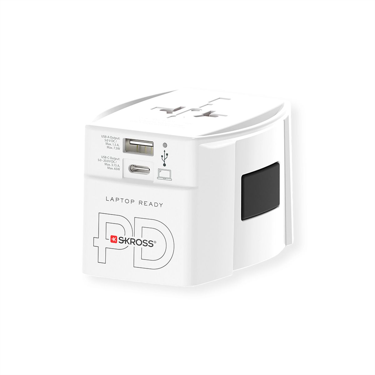 Skross MUV USB AC65PD World Travel Adapter with USB C Cable, worldwide