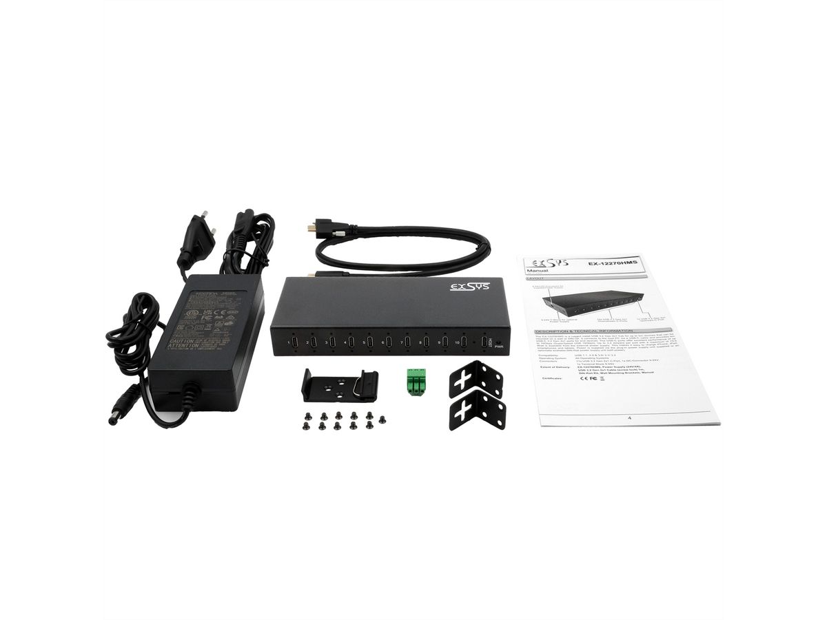 EX-12277HMS 10-Port USB 3.2 Gen 2 Metall HUB, mit 10x C-Anschlüsse
