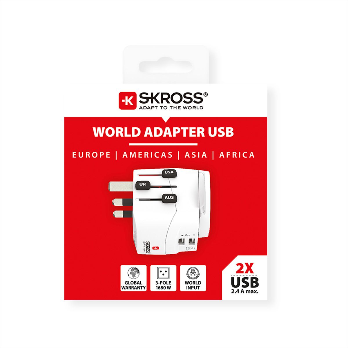 Skross PRO Light USB 2A - World with USB C cable, worldwide