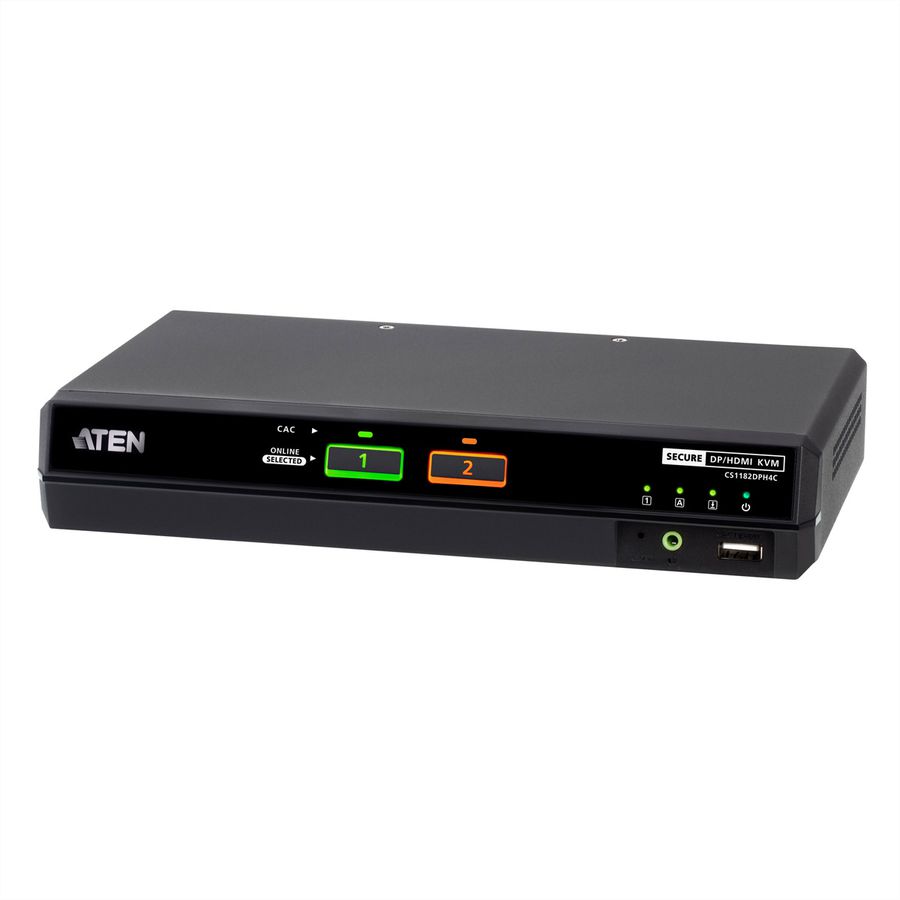 ATEN CS1182DPH4C 2-poorts USB 5K DP/HDMI, Universele beveiligde KVM switch voor één scherm met CAC