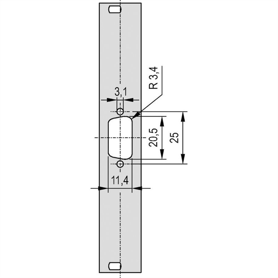 SCHROFF 19" voorpaneel met D-Sub uitsparing, 3x9-polig, 3U, 4 HP, 2,5 mm, Al, RAL 7035