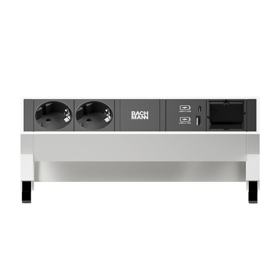 BACHMANN DESK2 2x Geaard stopcontact USB A&C , USB Oplader 22W 1xABD 0.2m GST18 wit