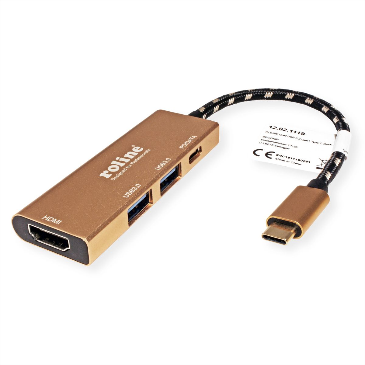 ROLINE GOLD USB-C dockingstation, HDMI 4K, 2x USB 3.2 Gen 1, 1x PD