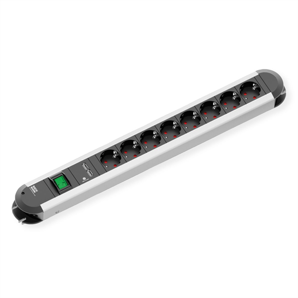 BACHMANN PRIMO socket strip 8x earthing contact, 2x USB charging port, switch, 1.75 m