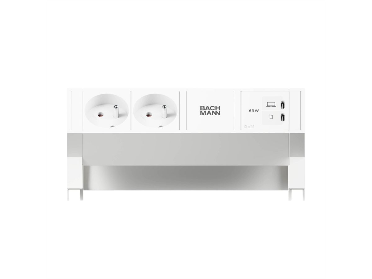 BACHMANN DESK2 white 2xUTE, 1xUSB C/C 65W L=0.2m RAL9010