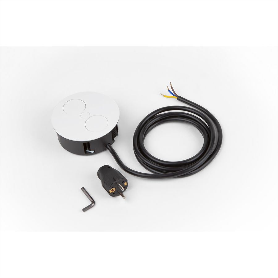 BACHMANN TWIST 1x earthing contact, Wire end ferrules, USB charger, earthing contact mounting plug, white, 2 m