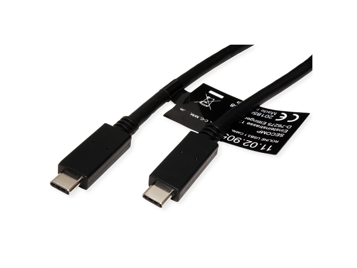 ROLINE USB 3.2 Gen 2 Cable, PD (Power Delivery) 20V5A, with Emark, C-C, M/M, black, 0.5 m