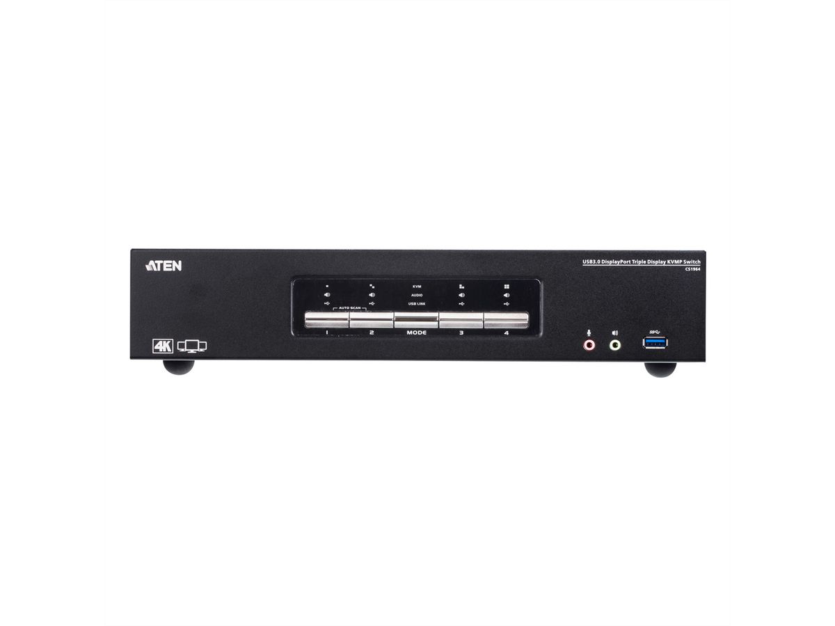 ATEN CS1964 4-poorts USB 3.0 4K DisplayPort KVM switch met 3-voudige weergave