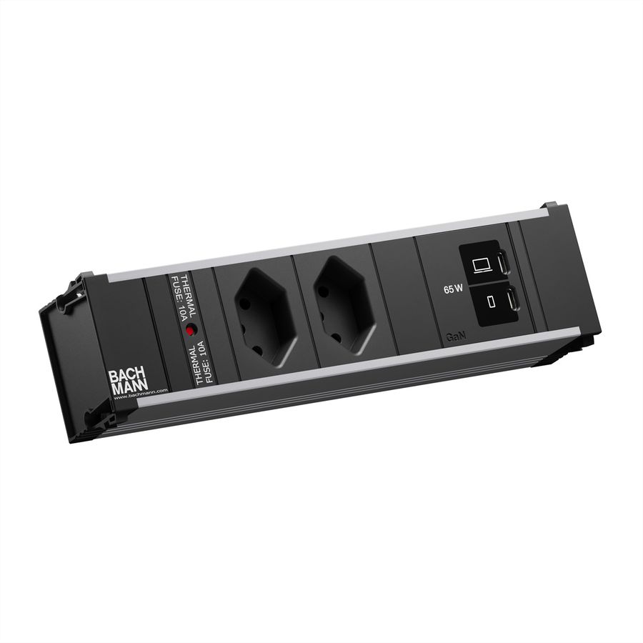 BACHMANN CONI S 2xCH 0° 1xUSB C/C 65W, L=0.2m