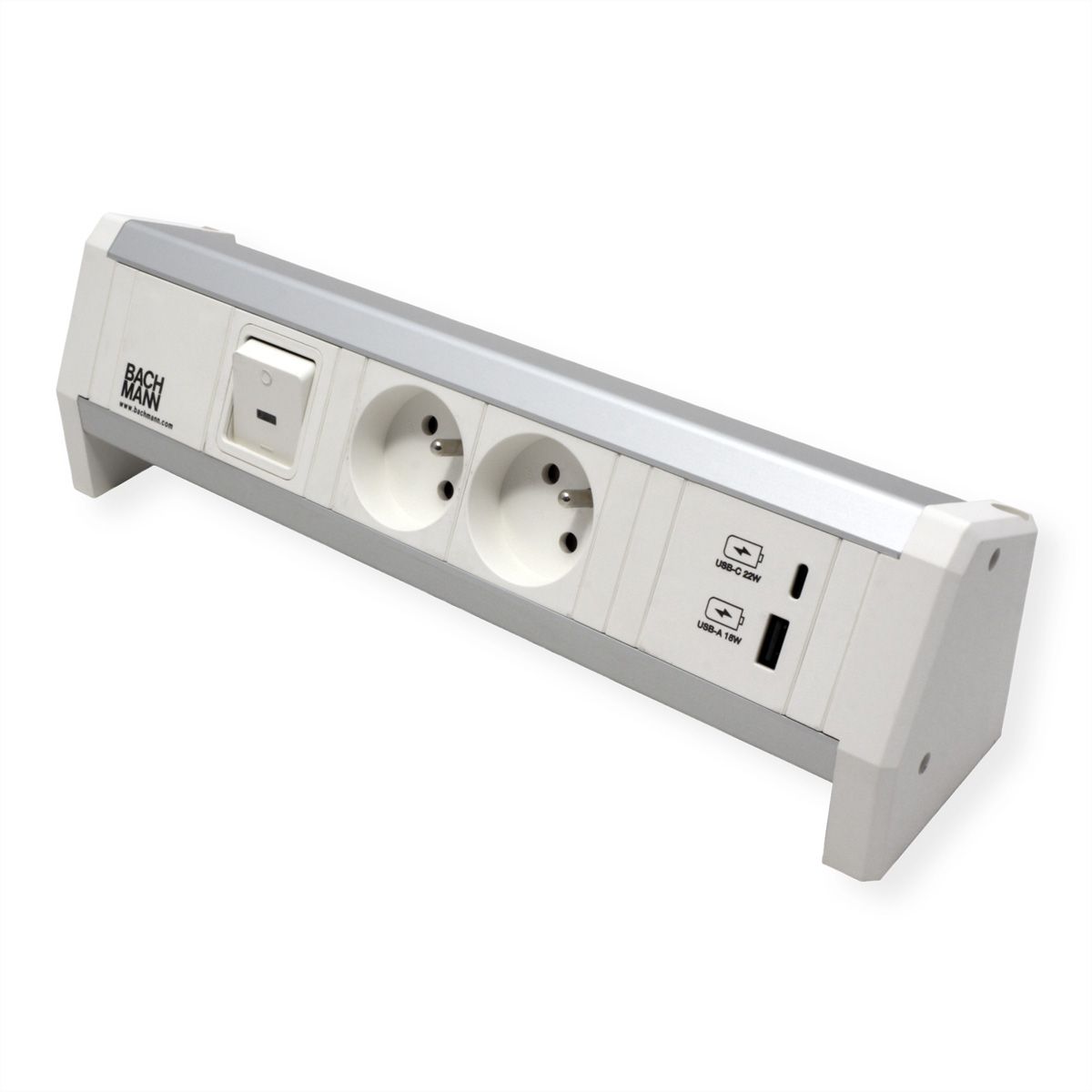BACHMANN DESK 2xUTE 1xUSB A/C 22W 1xSwitch GST18 RAL9010
