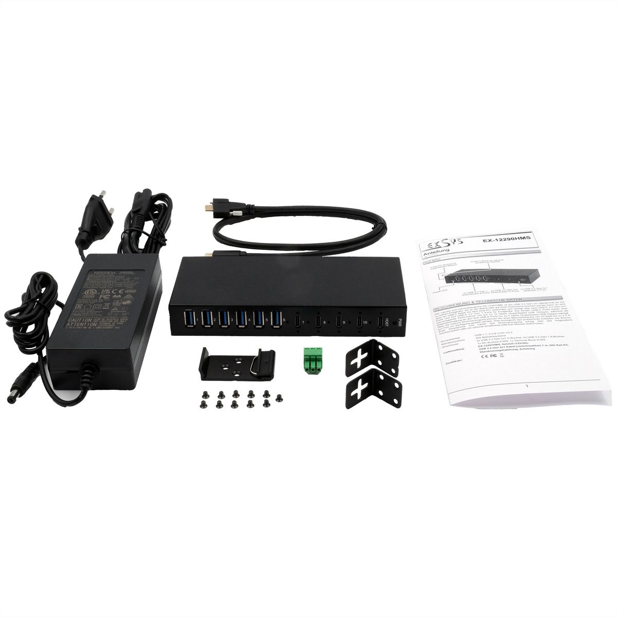 EXSYS EX-12290HMS 10 Port USB 3.2 Gen 2x1 Metall HUB, mit 4x USB-C und 6x USB-A 3.2 Gen 1 Ports
