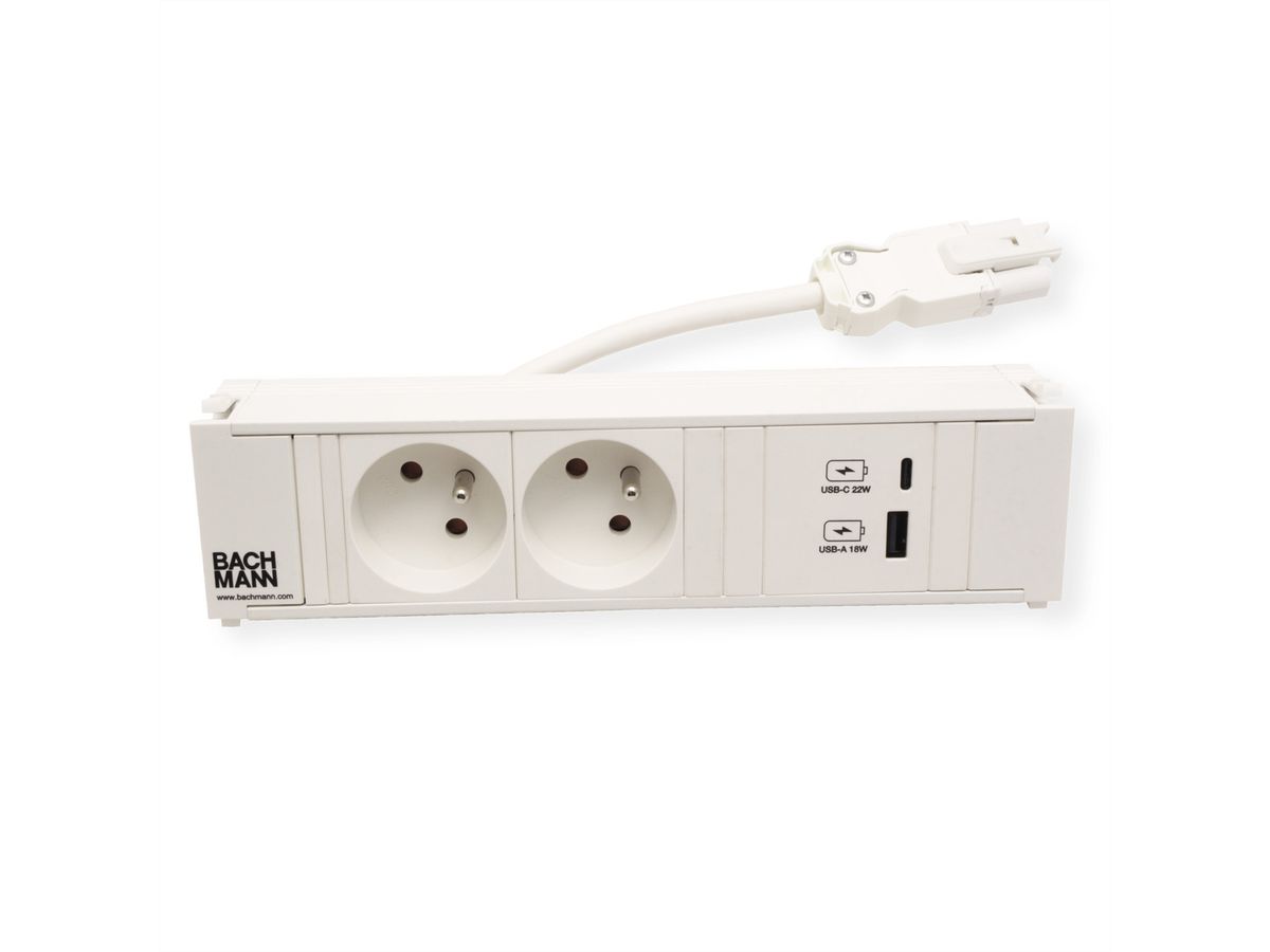 BACHMANN CONI 2xUTE 1xUSB A/C 22W 0.2m GST18 RAL9010