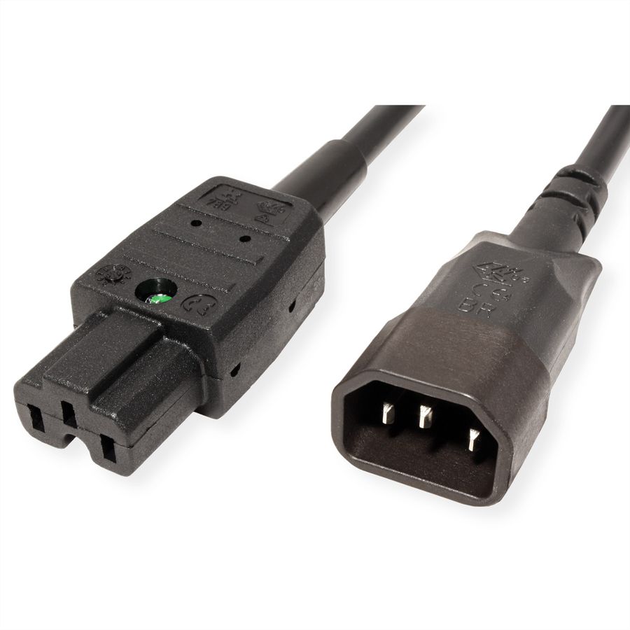 BACHMANN mains cable IEC plug to warm appliance coupling, IEC320 C14/C15, 3 m