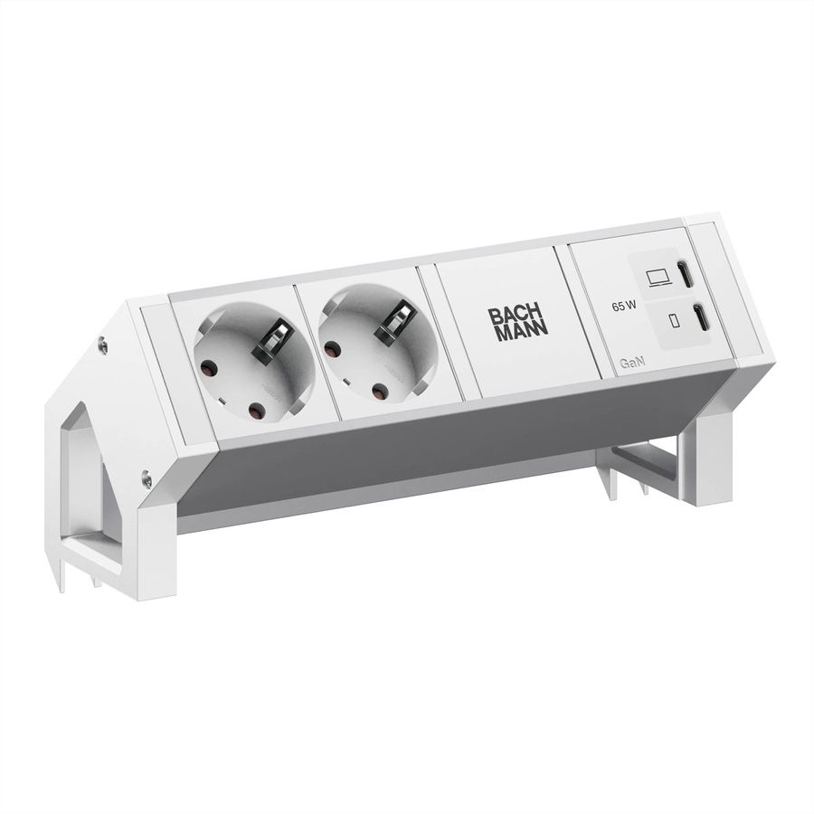 BACHMANN DESK2 ALU WHITE 2xCEE7/3, 1xUSB C/C 65W L=0.2m RAL9010