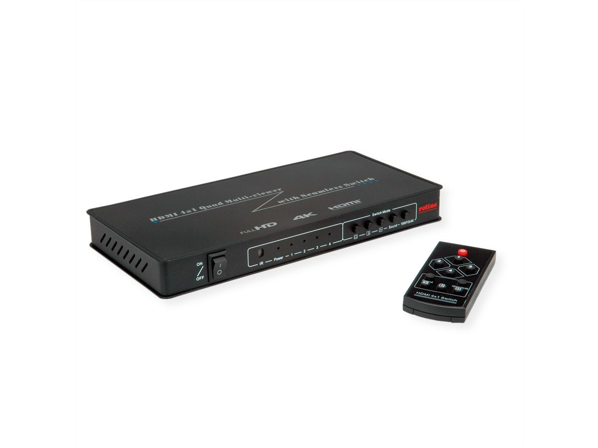 ROLINE HDMI 4x1 QUAD Multi-Viewer Switch, naadloos schakelen
