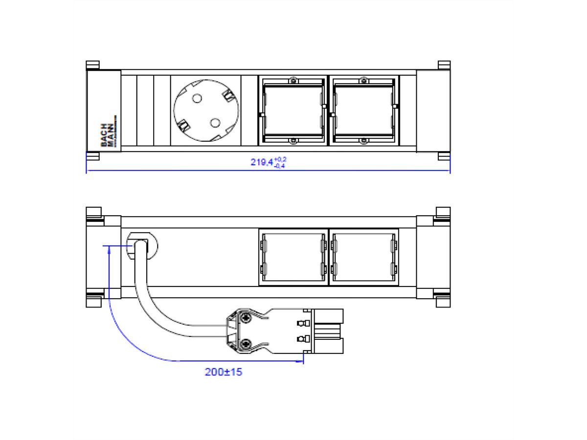 BACHMANN POWER FRAME 1xCEE7/3 2xCM, Plastic profile 0.2m GST18