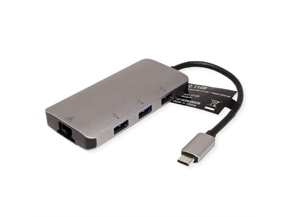 ROLINE USB Type C naar Gigabit Ethernet Converter + Hub 3x