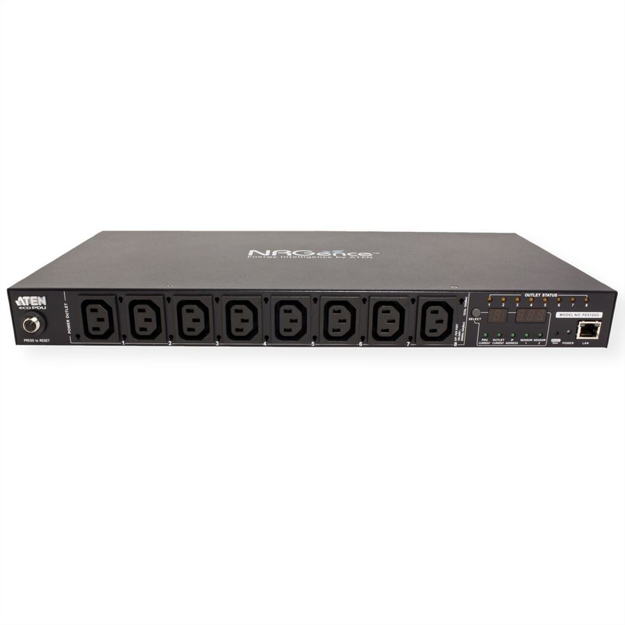 ATEN PE8108G IP-Fernschaltsteckdose, 8 Port, 1HE, 8xC13, 10A, Einzel-P.-Messung