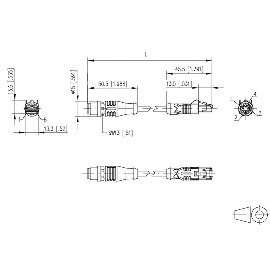 METZ CONNECT Aansluitkabel M12 Male-RJ45 Male, 4-polig D-gecodeerd , recht, sleepketting, torsie , 1 m