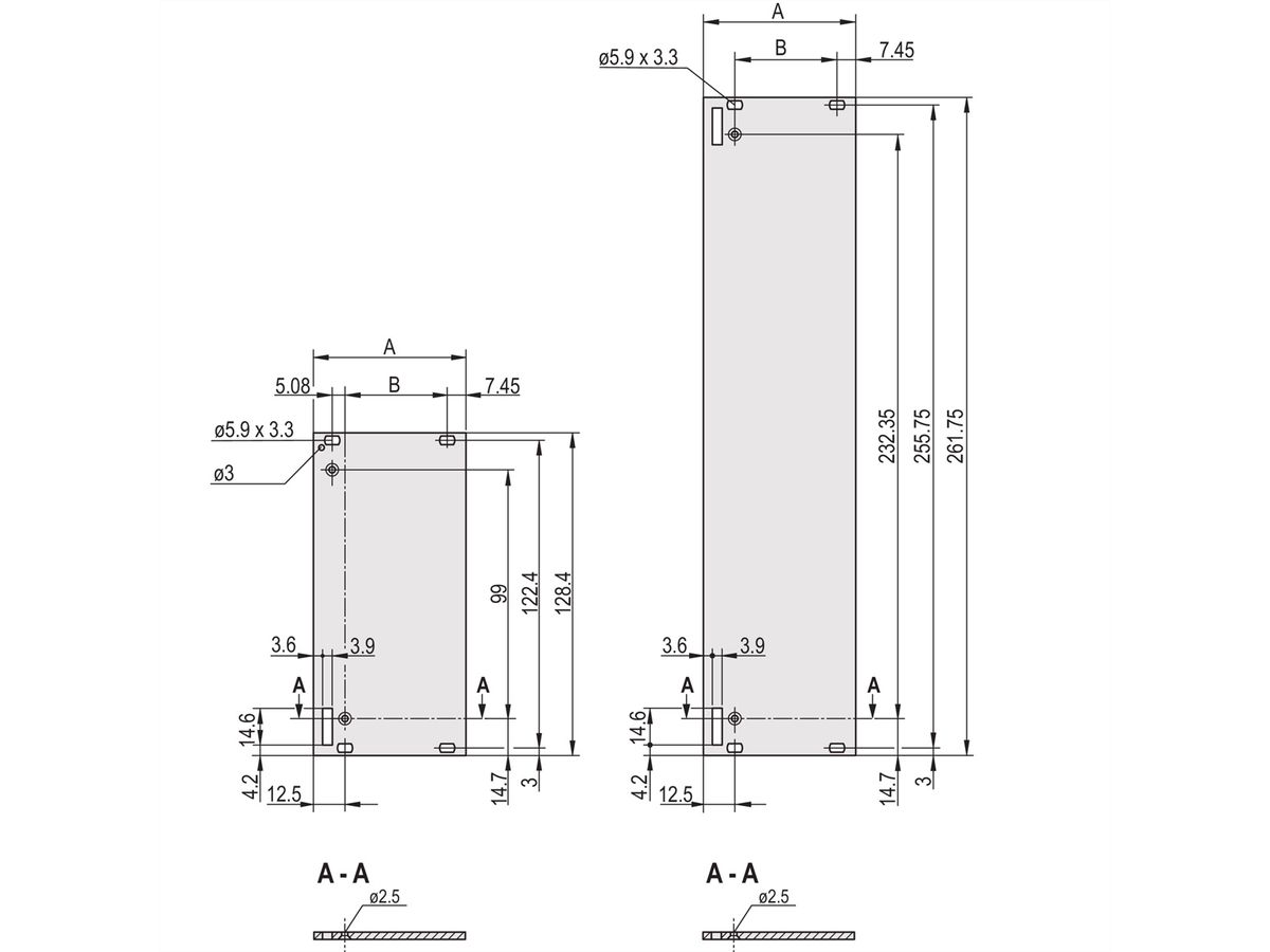 SCHROFF-insteekmodules Frontplaat, niet afgeschermd, voor handgreep vorm 1, 6 HE, 7 HE, 2,5 mm, Al, voor geanodiseerd, achter geleidend