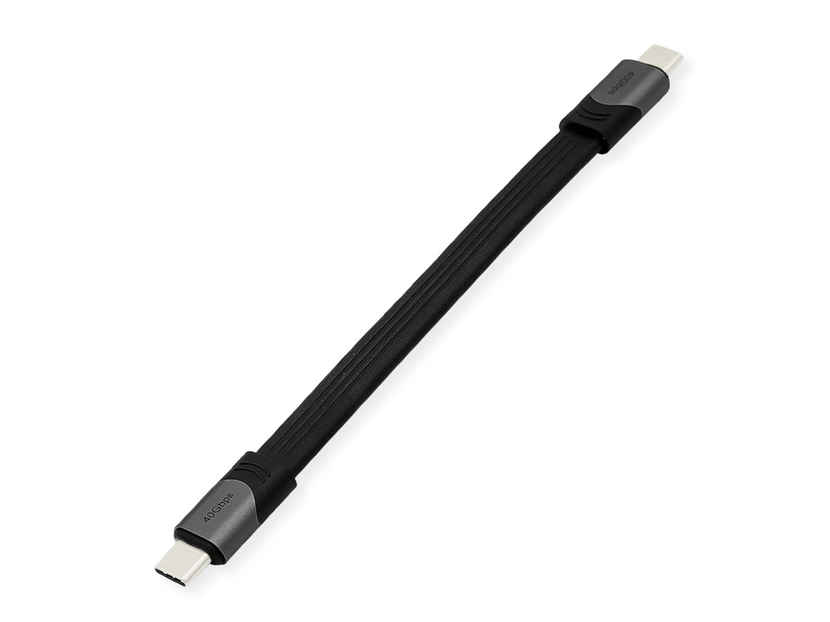 ROLINE USB4 Gen3x2 kabel, Emark, plat, C-C, male/male, zwart, 15 cm