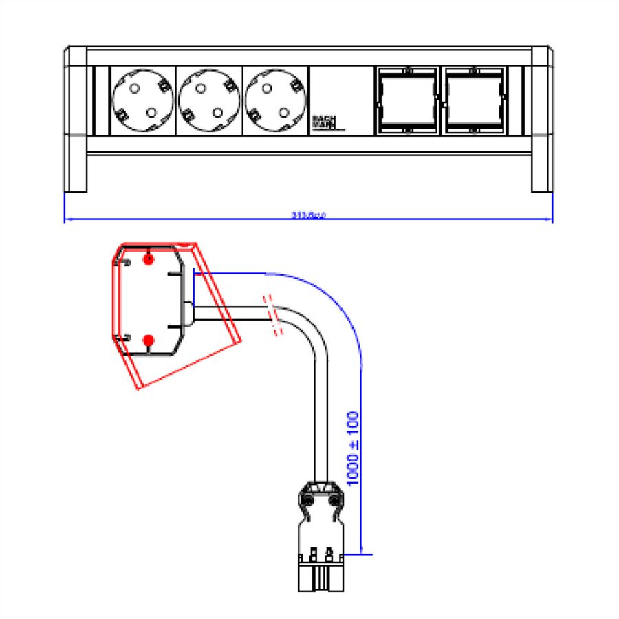 BACHMANN DESK 3xCEE7/3 sw 2xCM, 1m 3G1.5mm² GST18