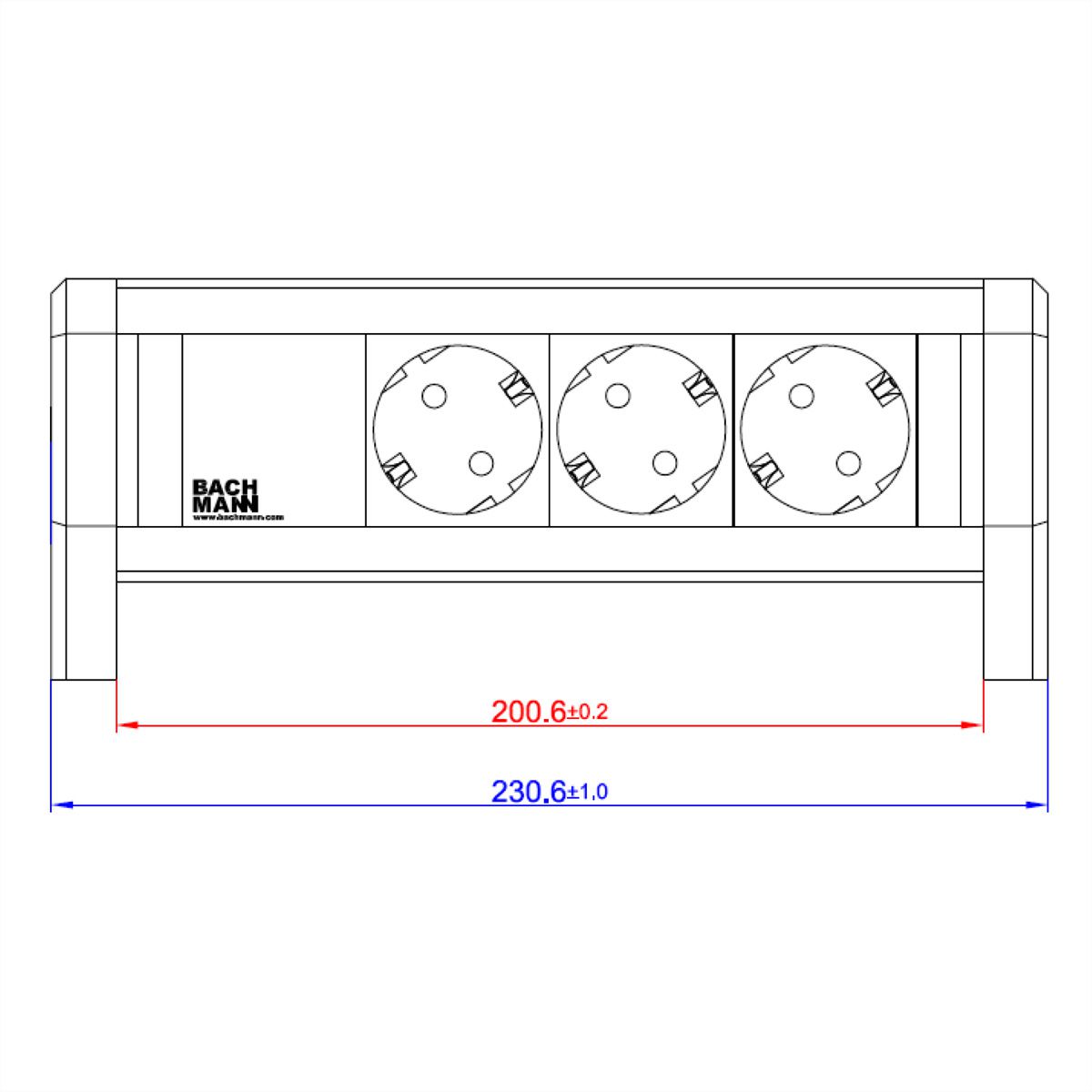 BACHMANN Desk 3x geaard stopcontact, met montagebeugel