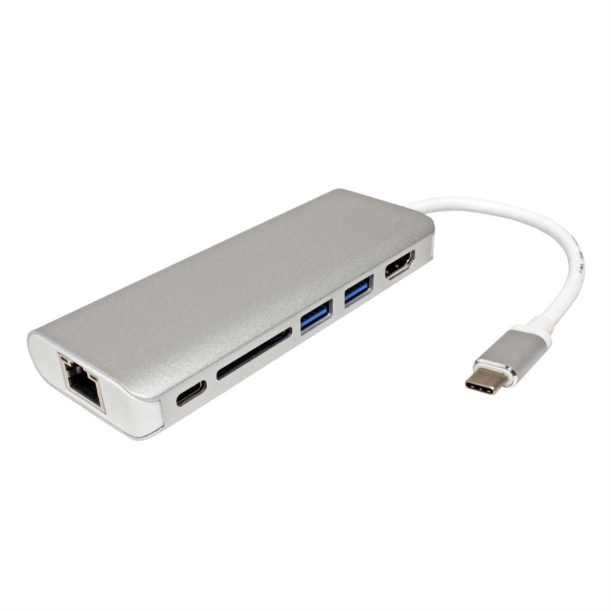 ROLINE Dockingstation USB Type C, HDMI 4K, USB 3.0 / USB 3.2 Gen 1, SD/MicroSD, Gigabit Ethernet
