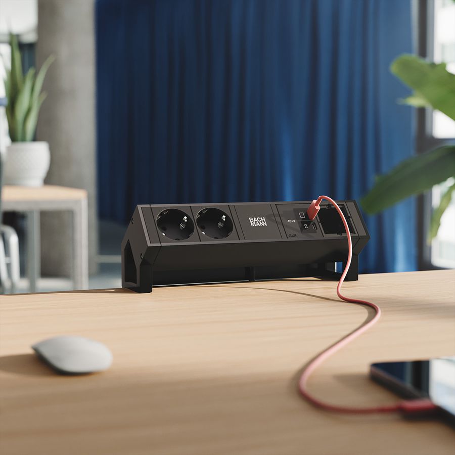 BACHMANN DESK2 2xCEE7/3 1xUSB C/C 45W, 1xCM L=0.2m RAL9005