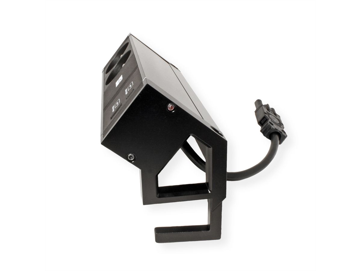 BACHMANN DESK2 2xUTE 1xUSB A/C 22W, GST18 RAL9005, schwarz, 0,2 m