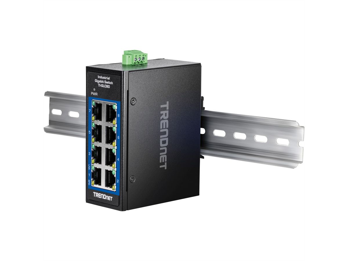 TRENDnet TI-GLC80 8-poorts Gigabit industriële DIN-rail Mini