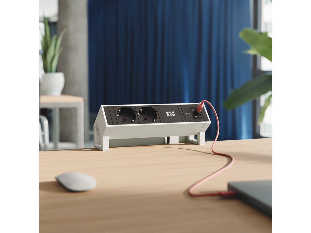BACHMANN DESK2 2xP40 1xUSB C/C 65W, L=0.2m RAL9010