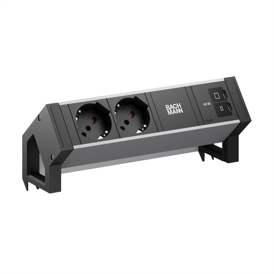 BACHMANN DESK2 ALU BLACK 2xP40, 1xUSB C/C 45W L=0,2m