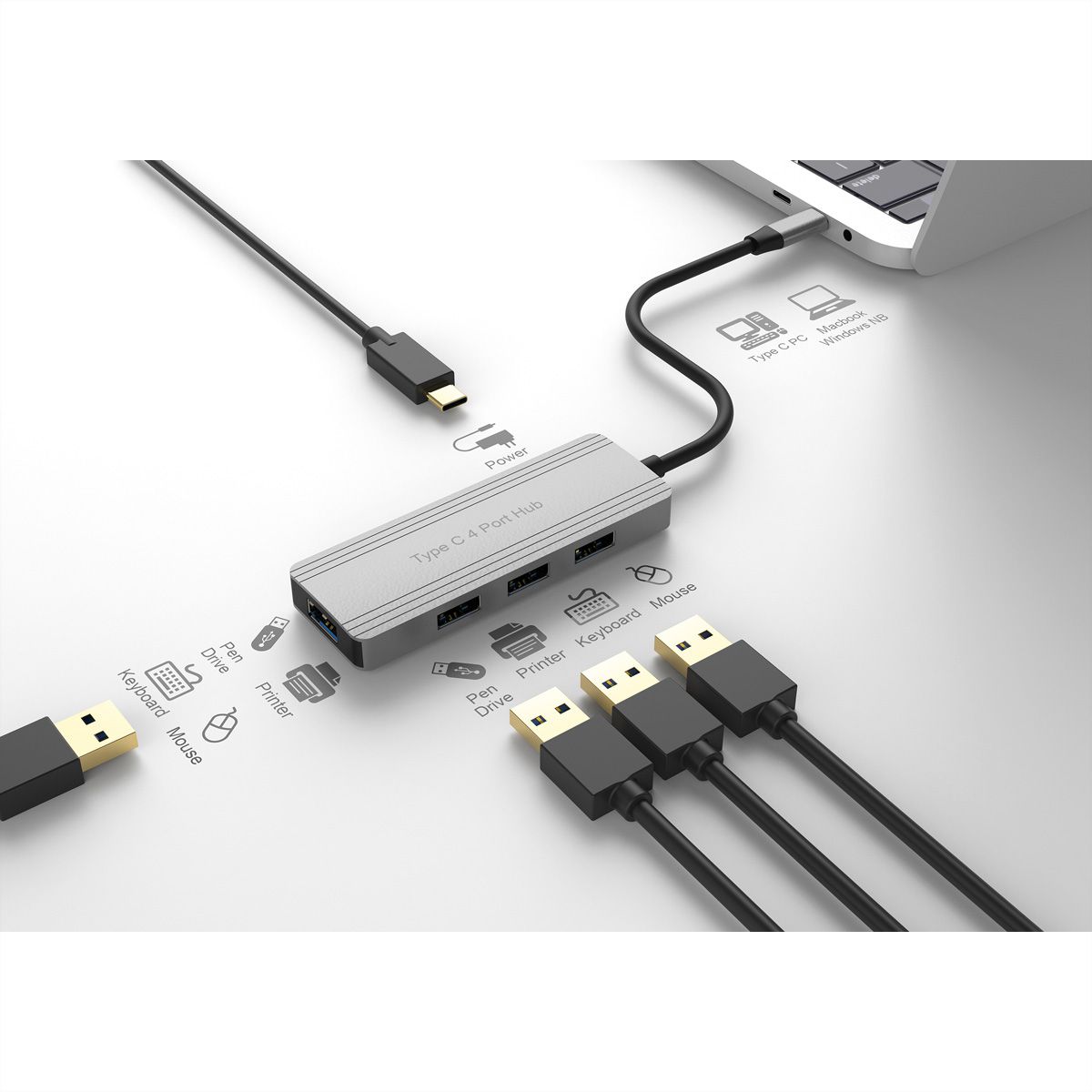 VALUE USB 3.2 Gen 1 Hub, 4-voudig, USB-C aansluitkabel