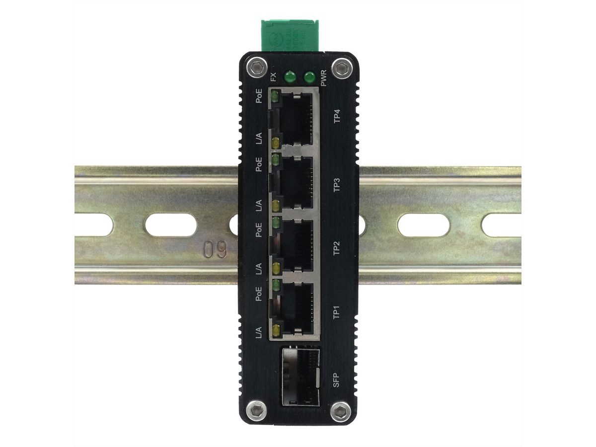 EXSYS EX-62020PoE 4-poorts industriële Ethernet-switch, PoE 1-poort 100/1000Fx SFP