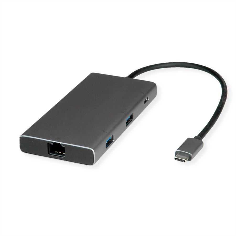 VALUE USB Type C Docking Station, HDMI+DP 4K60, 3x US3.2Gen1 (1x C + 2x A), 1x PD, 1x RJ45