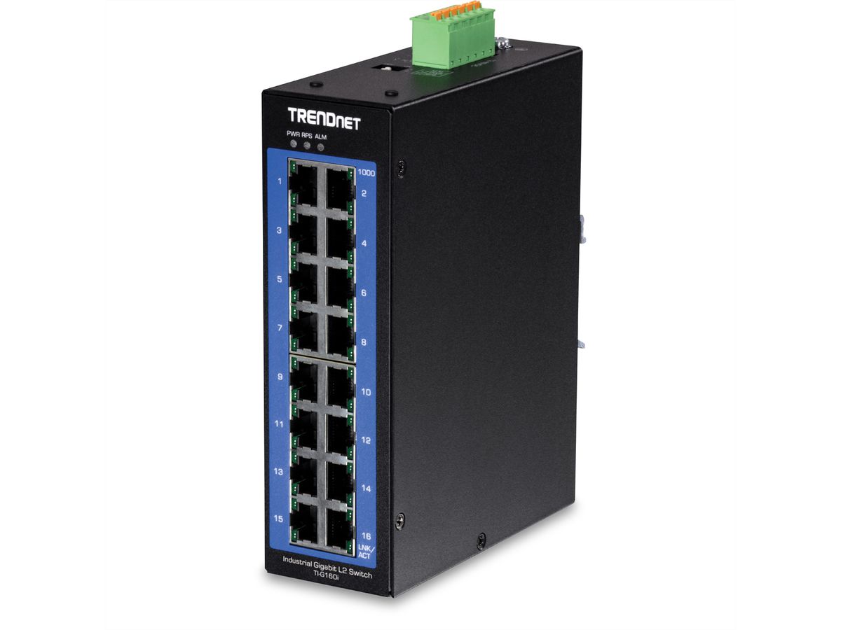 TRENDnet TI-G160i 16-poorts DIN-rail Switch Industrieel Gigabit L2 beheerd