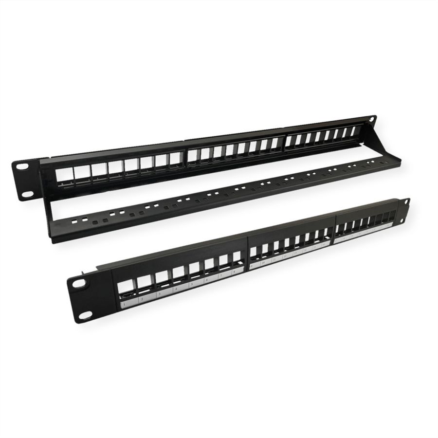 VALUE 19"-keystone-modulehouder, 24 poorten, 1HE, 3-delig, niet afgeschermd, zwart