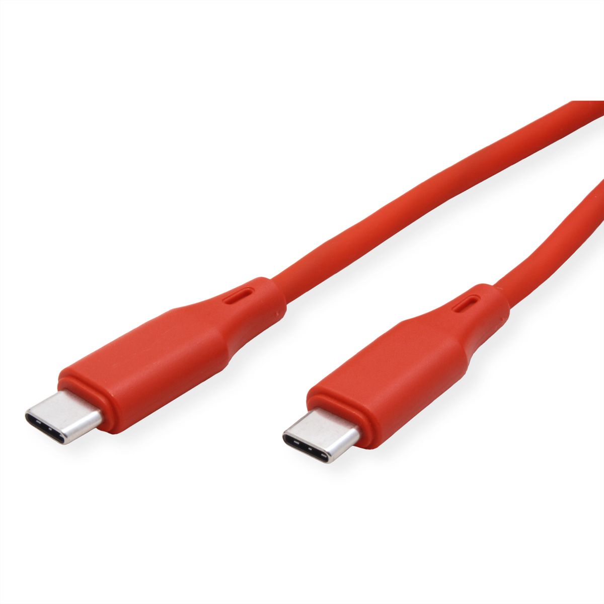 ROLINE USB 2.0 Cable, C–C, M/M, 60W, silicone, red, 1 m