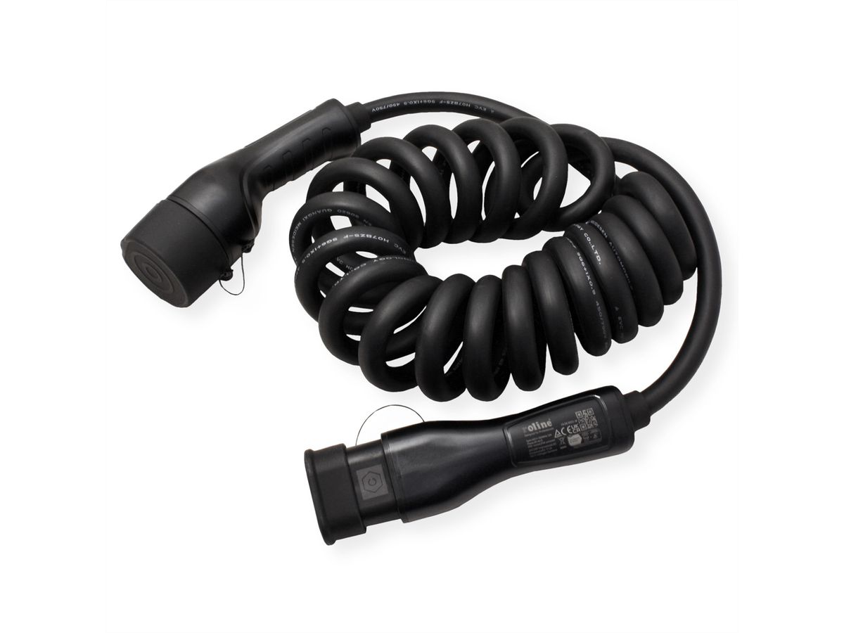 ROLINE Auto oplaadkabel Type2, 3-fase, 480VAC (3P+N+E), 16 A, 11 kW, spiraalkabel , 3 m