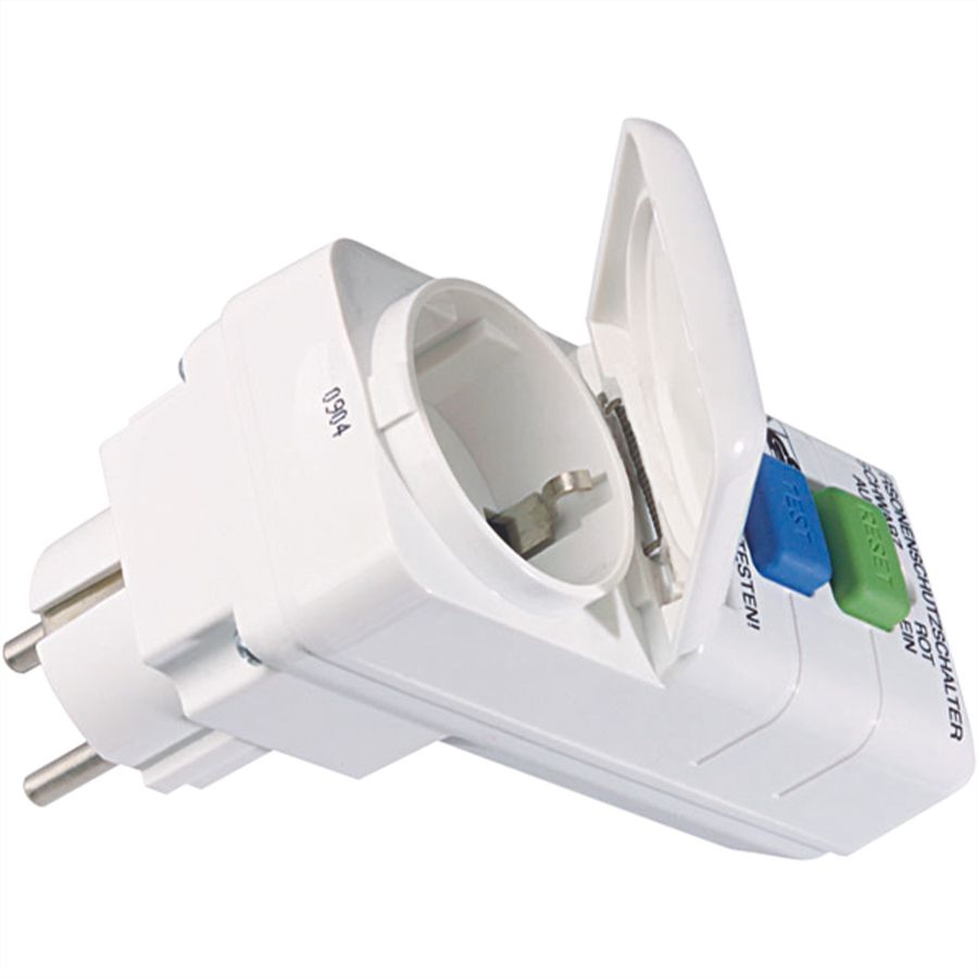 BACHMANN earth leakage protection adapter white, Hinged cover - IP44 < 30mA tripping current