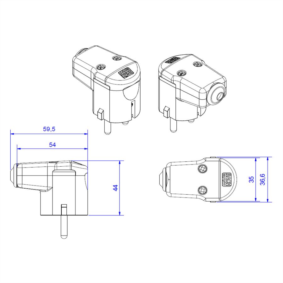 BACHMANN angled mounting plug grey, CEE 7/7 2-pole with earthing contact