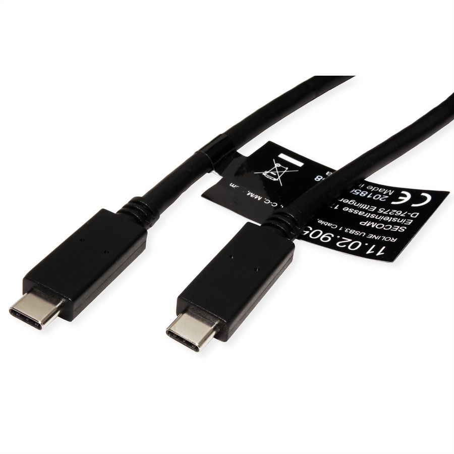 ROLINE USB 3.2 Gen 2 kabel, met PD, C-C, M/M, 4K UHD-1, 10Gbit/s, Emark, 100W, zwart, 2 m
