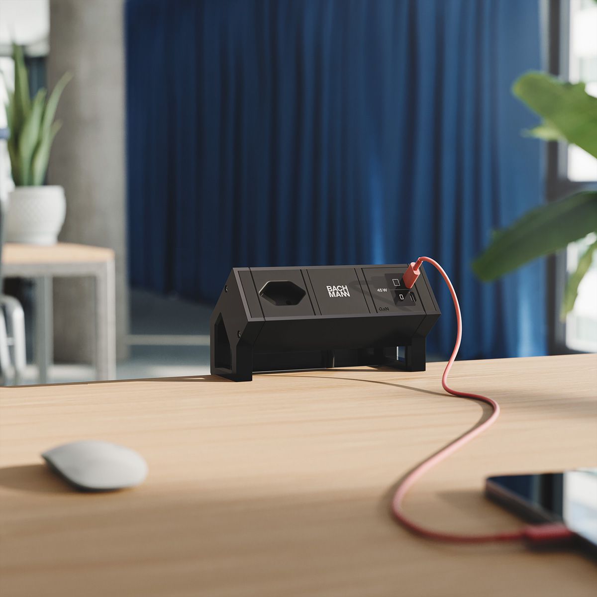 BACHMANN DESK2 1xCH 90° 1xUSB C/C 45W, L=0.2m RAL9005