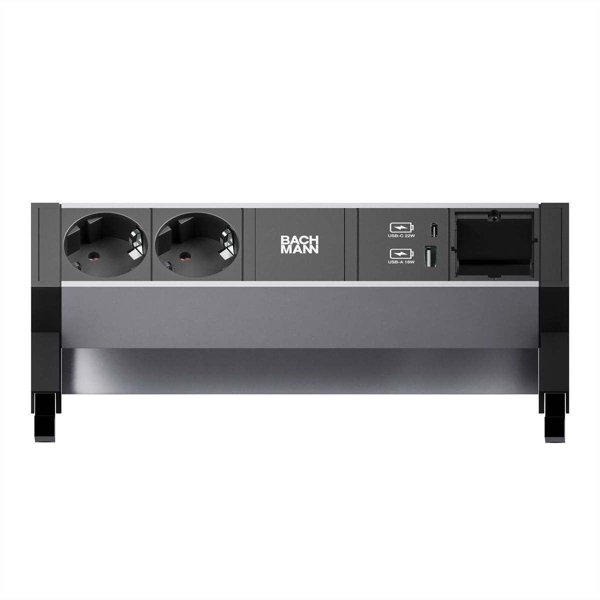 BACHMANN DESK2 ALU BLACK 2xProtect.USB, USB Charger 22W A&C 1xABD 0.2m GST18