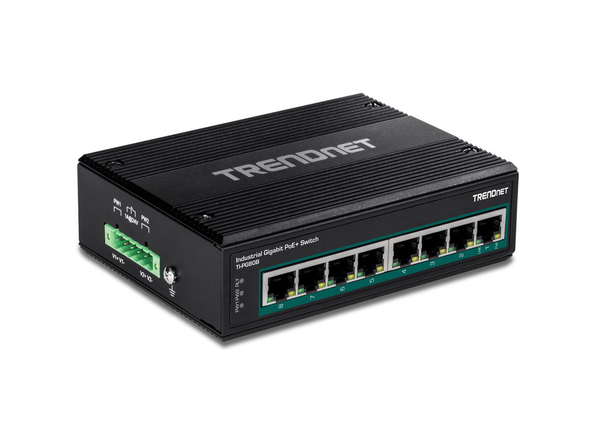 TRENDnet TI-PG80B 8-Port PoE+ Switch Industrial Gigabit DIN-Rail (24-56V)