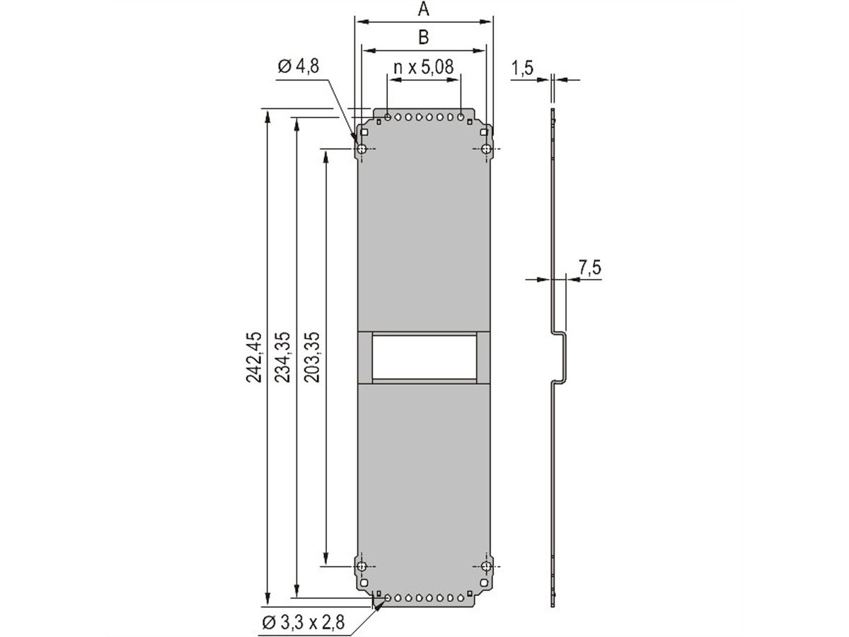 SCHROFF montageframe insteekmodule achteraan, glad, 6 HE, 8 HE