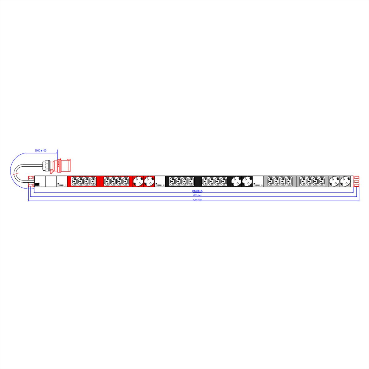 BACHMANN IT PDU ALU 1U 24x C13 6x earthing contact CEE 3x 16A red